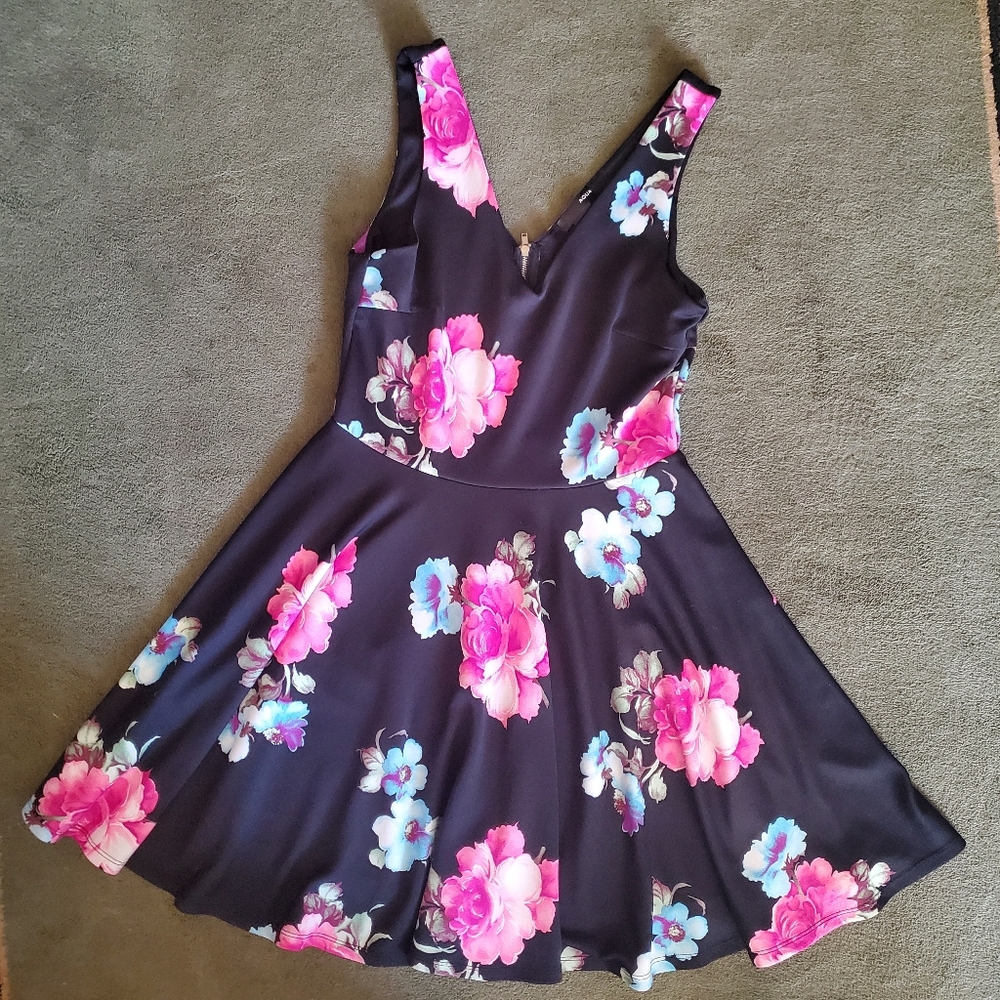 Womens Large Aqua Sleeveless Floral Mini Dress - Picture 5 of 6